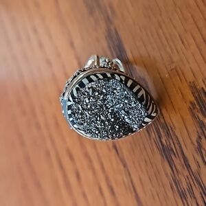 Sajen Sterling Silver Women's Zebra Druzy Quartz Ring Open Work Band Ring